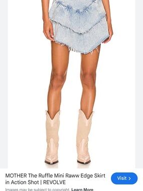 MOTHER Layered Ruffle Denim Mini Skirt in Light Blue